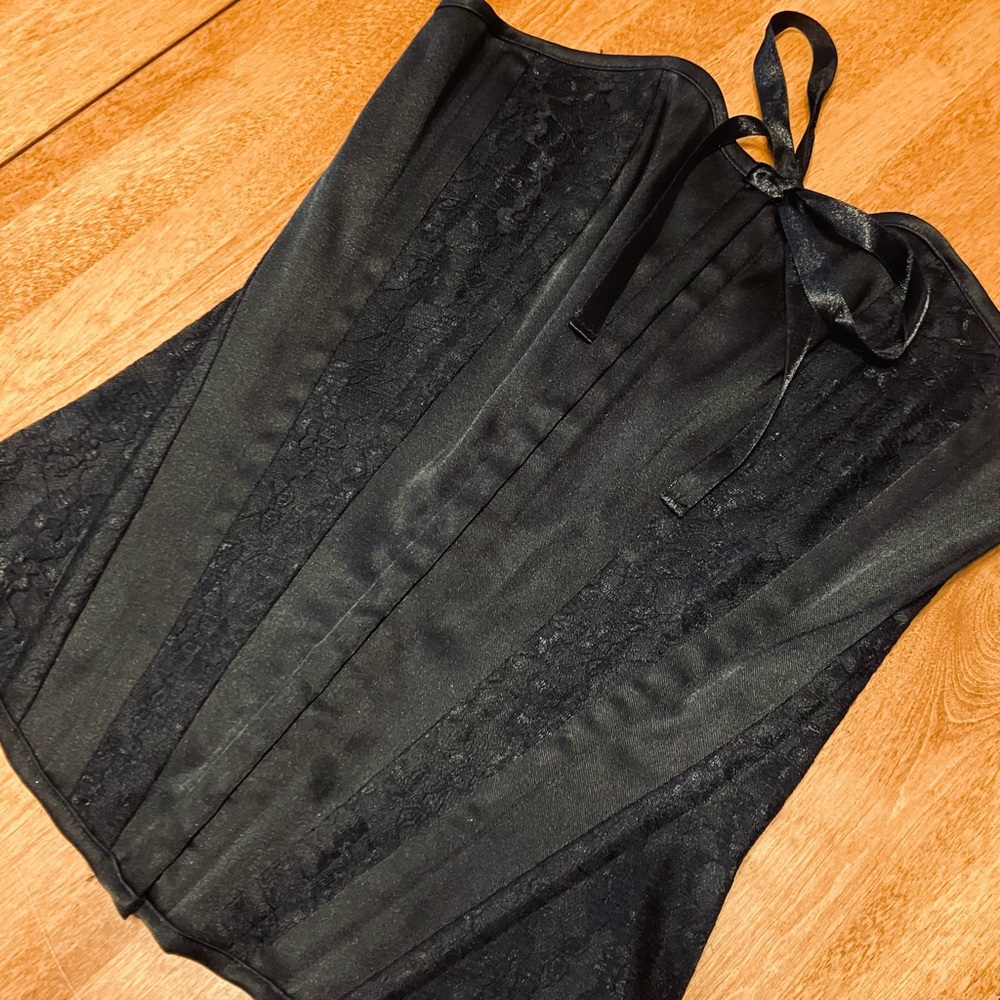Black Satin Lace Corset Top M